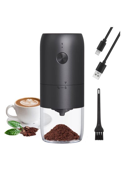 Buy Coffee Grinder Electric，with Adjustable Coarseness Ceramic Burrs, Portable One Touch Electric Spice Coffee Bean Grinder with Clean Brush, Type-C Charging, Black in UAE