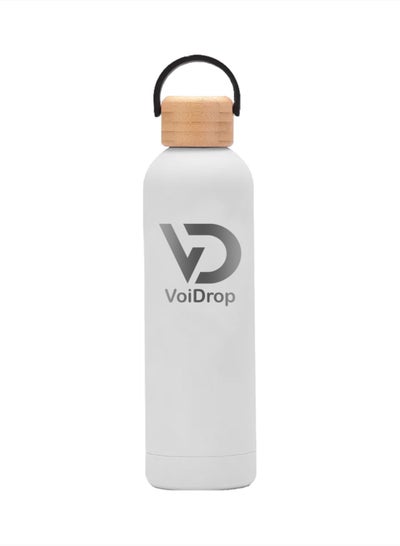 Buy Voidrop Classic Insulated Water Bottle Leak Proof Thermos Water Bottle with Bamboo Lid and silicon Ring Reusable Insulated Stainless Steel Water Bottle, 25oz 750ML(White Mate) in UAE