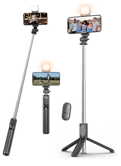 اشتري Selfie Stick Tripod with Fill Light, 167cm Extendable Phone Tripod Stand with Remote Shutter for Travel, Vlogging, Live Streaming Video and Photos,Phone Stand Compatible with iPhone and Android في الامارات