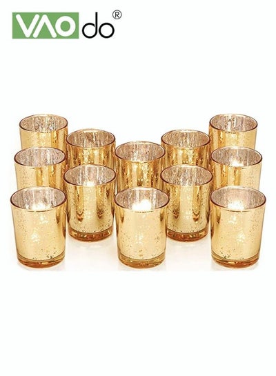 Buy 12PCS Glass Candle Holder Golden Aromatherapy Candle Candlestick Cup for Home Wedding Birthday Party Dinner Table Decor Valentines in Saudi Arabia