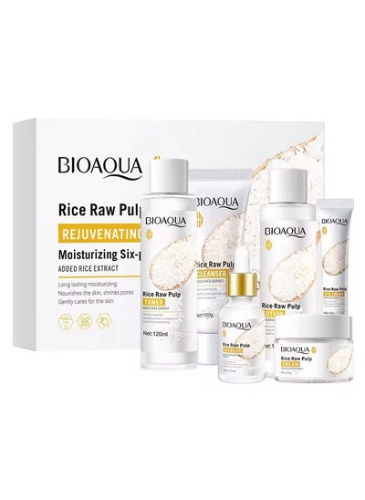 اشتري 6pcs/set BIOAQUA Rice Raw Pulp Skin Care Sets Face Cream Serum Anti wrinkle Moisturizing Facial Cleanser Toner Korean Face Care في الامارات