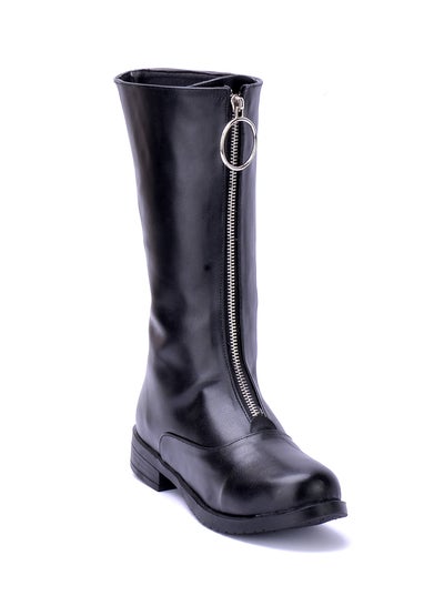 Buy Boots With Leather Front Zipper B-13-Black in Egypt