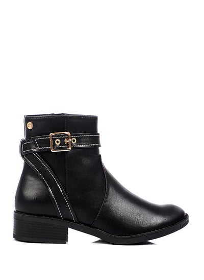 اشتري buckle strapped multi material ankle boots في مصر