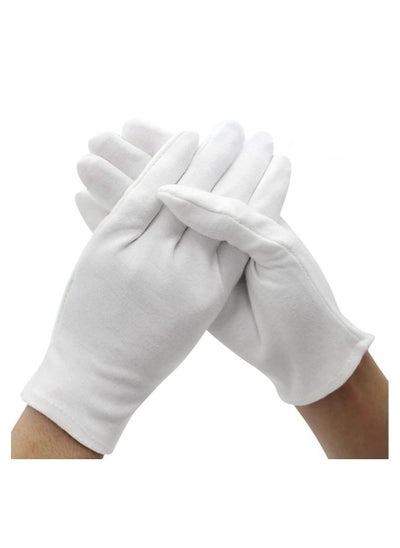 Buy 100% Cotton Gloves 12-Pair White Soft mittens Stretchy for Jewelry Inspection Work in UAE