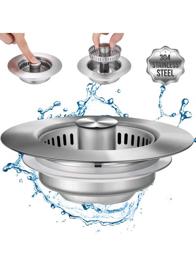 Buy 3-in-1 Kitchen Sink Drain Strainer, Stainless Steel Sink Stopper, Anti-Clogging Food Catcher Basket, Fast Drainage Odor Filter Sink Plug in Saudi Arabia