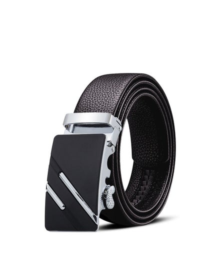 Buy Men's automatic buckle business belt Silver parallel bars in Saudi Arabia