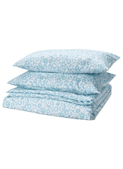 Buy Duvet Cover And 2 Pillowcases White/Blue 240X220/50X80 Cm in Saudi Arabia