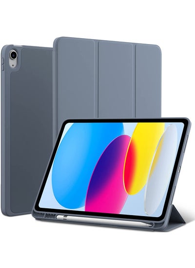 اشتري حافظة حماية لجهاز iPad 10th Gen 10.9 2022، غطاء ذكي رفيع مع حامل قلم وحامل ثلاثي الطيات - رمادي غامق في السعودية