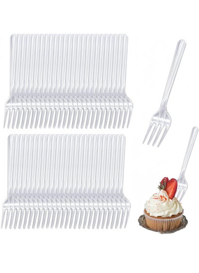 اشتري HiTbod 100 Pcs Reusable Clear Forks, Plastic Cake Forks, Fruit Dessert Forks, Birthday Party, Wedding, Holiday Dinner Tableware في السعودية