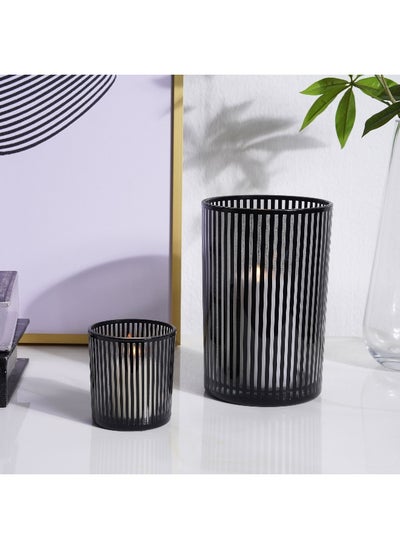 اشتري Mod Glass Candle Holder With Vertical Design Dia12X18Cm- Black في الامارات