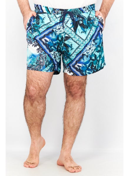 Buy Men Toni Patch Print Board Shorts, Green/Blue in UAE