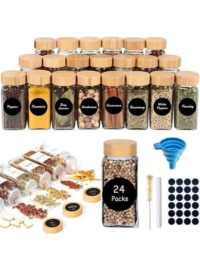 Buy 24 Pack of 120ml Glass Spice Jars with Bamboo Lids - Complete Spice Organizer Set with Labels, Funnel and Cleaning Brush in Egypt