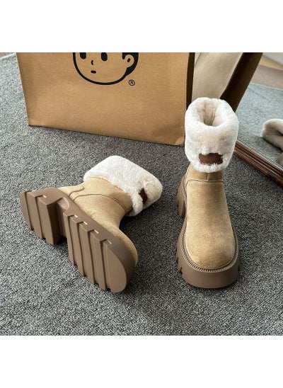 Buy Warm Plush Ankle Snow Boots RetroBeige Beige in UAE