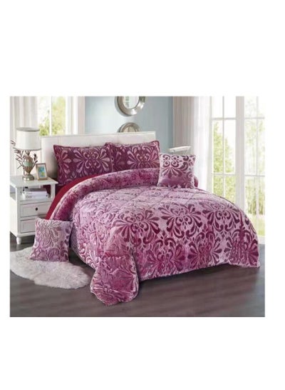Buy 6 Pieces Set King Size Velvet , Faux Fur, Floral Pattern, Comforters red in UAE