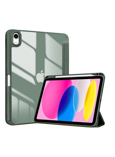 Buy For iPad 10th Gen Case with Pencil Holder 2022 iPad 10.9 Inch Case, Clear Transparent Back Shell Trifold Protective Cases Shockproof Cover for 2022 iPad 10th Gen A2696 A2757 A2777 -Olivegreen in UAE