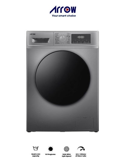 Buy 6KG Front loading Automatic Washing Machine, 1000rpm Max. Spin Speed, 16 Programs, Dark Silver Color, Auto Balance System, Child Lock, Fault Check, LED Display, Universal Motor | Model Name: RO-07FWTS-01 in Saudi Arabia