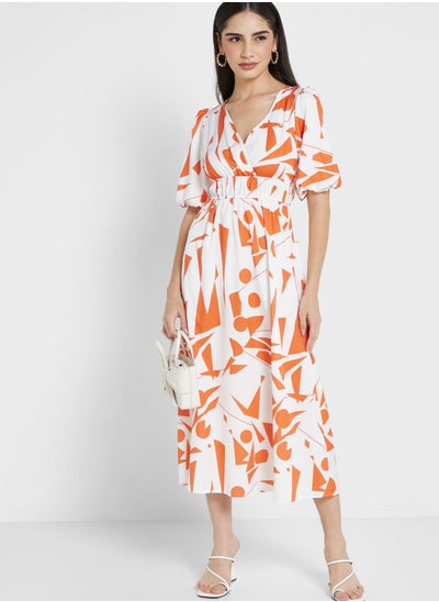 Buy Puff Sleeve Printed Dress in UAE