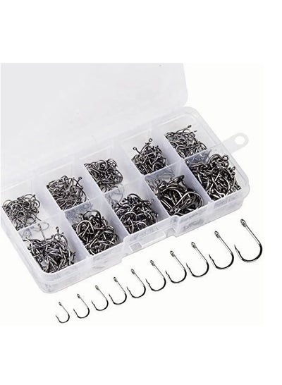 Buy 500-Piece Premium Fishhooks High Carbon Steel Fishing Hooks with 10 Sizes, Strong Sharp Fish Hook with Barbs, Portable Plastic Box, for Freshwater/Seawater in UAE