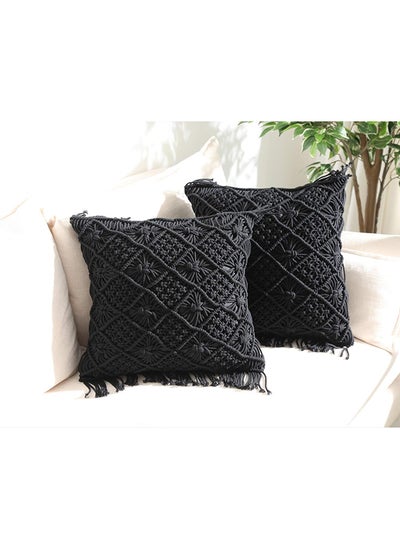 Buy Macrame Throw Pillow Cushion Covers Set of 2 Decorative Pillowcase black in Egypt