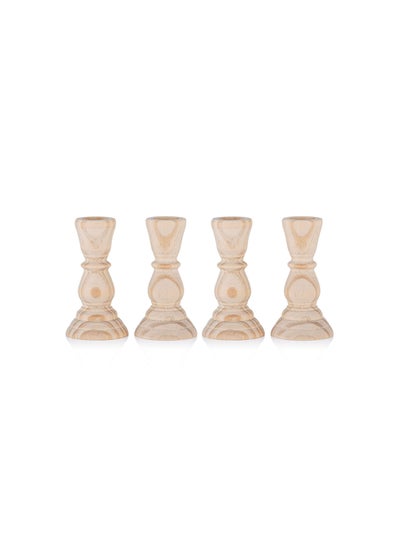 Buy Wood Candlestick, Handmade Candle Holder, 4Pcs Unfinished Wood Candlestick Holder  for Craft Project, Natural Wooden Candle Holders for Taper Candle, Ready to Stain, Paint or Oil, 12.6cm in Saudi Arabia