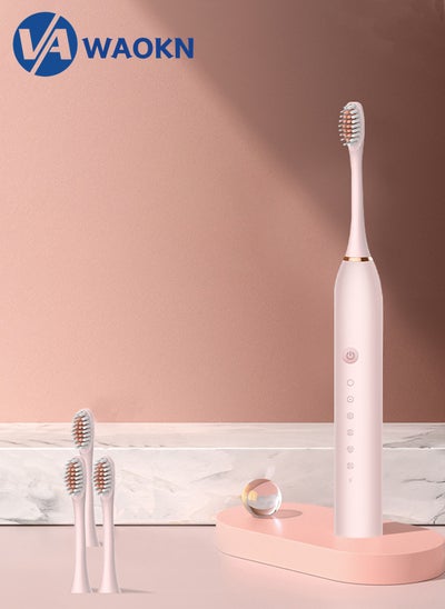 Buy Rechargeable Sonic Electric Toothbrush High-frequency Vibration IPX7 Waterproof Power Toothbrush 6 Modes Adjustable and Smart Electric Toothbrush with 4 Detachable Soft-bristle Brush Heads in Saudi Arabia