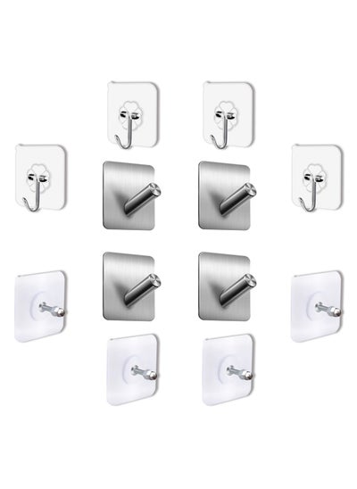 Buy VIXEL 12 pcs Pack of Self Adhesive Stainless Steel Heavy Duty Wall Hooks for Hanging Towels, Robes, Hats, Bags, Keys, and Other Items in UAE