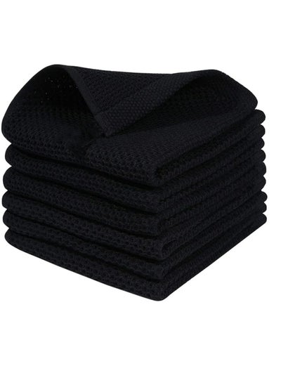 اشتري 6 Pack Cotton Waffle Weave Kitchen Dish Cloths,12x12 Inches Soft Absorbent Quick Drying Dish Towels(Black) في السعودية