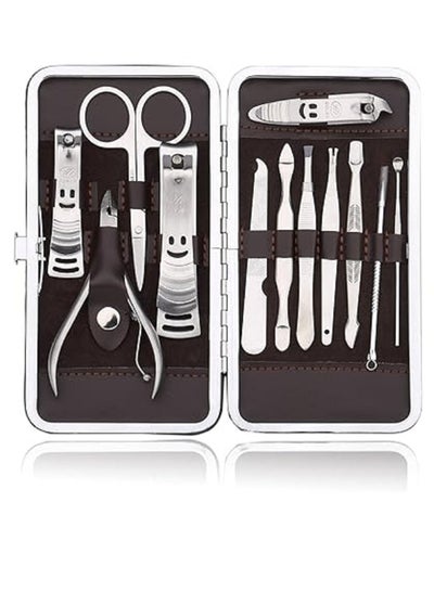 Buy 12-Piece Manicure Pedicure Nail Set with Leather Case Silver in Egypt