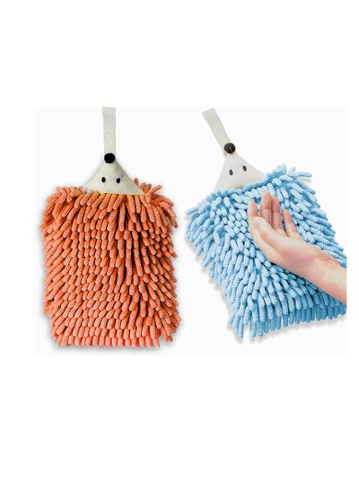 Buy Cute Hedgehog Chenille Hand Towels, 2PCS Microfiber Plush, Absorbent and Easy to Hang for Kids' Bathroom and Kitchen in UAE