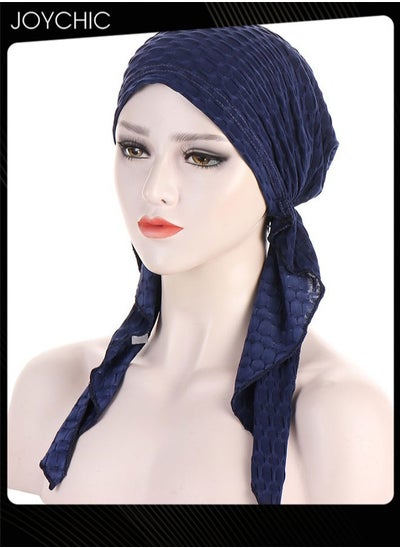 Buy Slip-On Pre-Tied Head Scarves Women Headwear Muslim Turban Beanie Caps Comfortsoft Hair Protection Hijab for Women Girls Navy in UAE