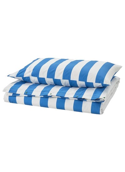 Buy Duvet Cover And Pillowcase Blue And White And Striped 150X200 And 50X80 Cm in Saudi Arabia