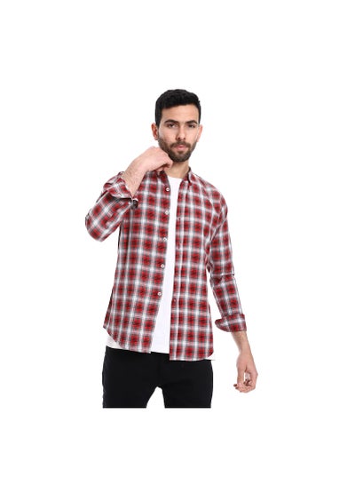 Buy Plaid Pattern Long Sleeves Cotton Shirt - Red, Grey & Black in Egypt