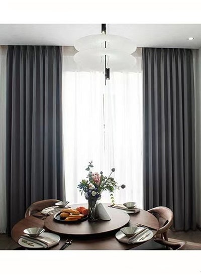 Buy 2-Piece Blackout Window Curtain Polyester Dark Grey 240 x 150 Centimeter in UAE