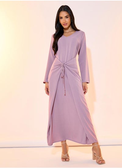 Buy Front Wrap Tie Waist Detail A-Line Maxi Dress in Saudi Arabia