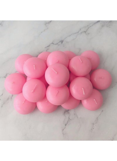 Buy Set of 20 Pink Floating Candles | 5x3cm | Unscented & Dripless Dinner Candles for Decor, Events | Natural Wax with Cotton Wicks | 5-6 Hours Burn Time in UAE