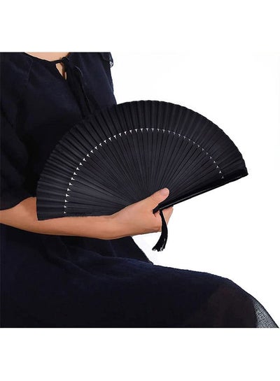 Buy Folding Hand Fan Foldable Handheld Fabric Bamboo Fan Chinese Black Vintage Style Hand Held Folding Fans for Party Wedding Dancing Decoration in UAE