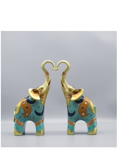 Buy Good Luck Elephant Decor for Home, Large Gold Elephant Statue for Home Decor, Small Elephant Figurines and Statues (2 Pcs) in UAE