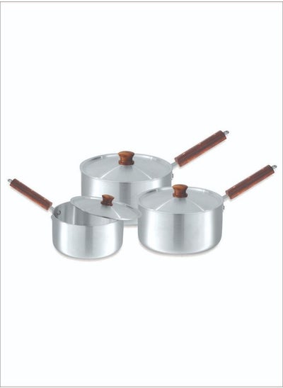 Buy Sonex Metal Finish Sauce Pan 3 Pcs Set 1x3 With Heavy Lids And Durable Wooden Handles Original Made In Pakistan in UAE