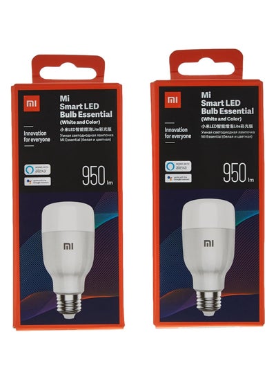 Buy Xiaomi 2Pcs Mi Smart Led Bulb Colorful 950 Lumens 9W Bulb Voice Control, Works With Alexa And Google Assistant (Upgraded Version) in UAE