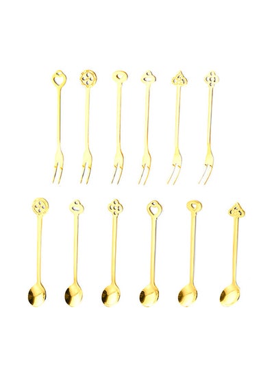 اشتري 12-Piece Fruit Forks Spoons Cutlery Set Gold في السعودية