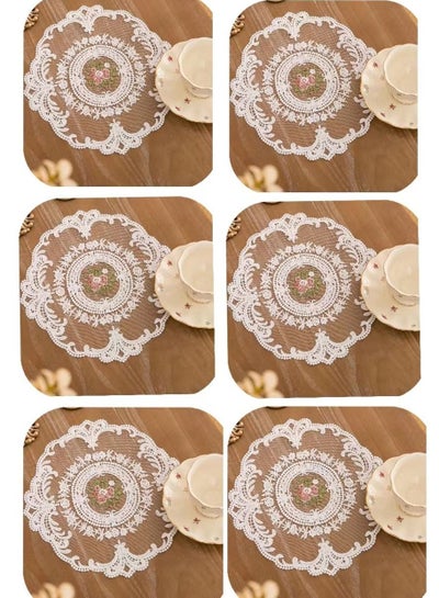 Buy 6-Piece Vintage Embroidered Lace Placemat/Coffee Coaster Suitable for Home Party Wedding Banquet use White 29 x 29 Centimeter in UAE