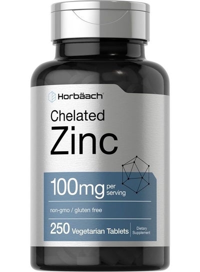 اشتري Chelated Zinc Supplement 100mg | 250 Tablets | High Potency & Superior Absorption | Vegetarian, Non-GMO, Gluten Free | by Horbaach في الامارات