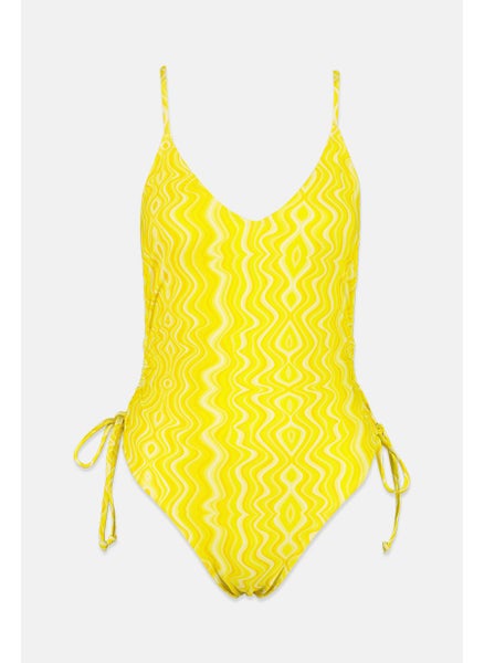 اشتري Women Side Ruched One Piece Swimwear, Yellow Combo في السعودية