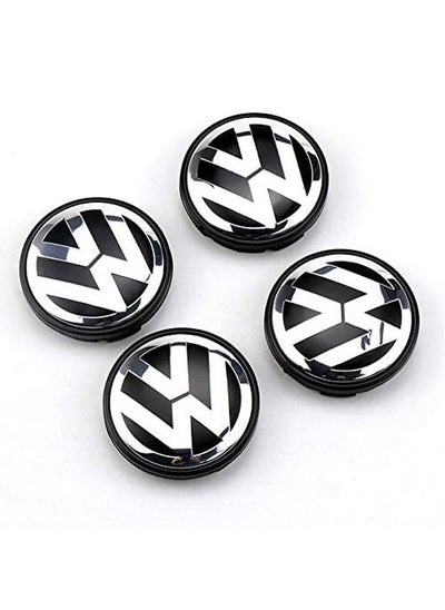 اشتري 4pcs Genuine VW Alloy Wheel Centre Cap Satin Black High Chrome 76mm في السعودية