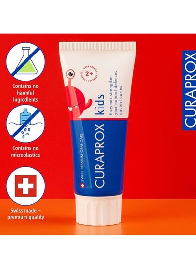 Buy Curaprox Children's Toothpaste CS Kids Strawberry 60ml Strawberry Toothpaste for Kids 2 Years with 950 ppm Fluoride SLS Free Microplastic Free And Triclosan Free Kids Toothpaste in UAE