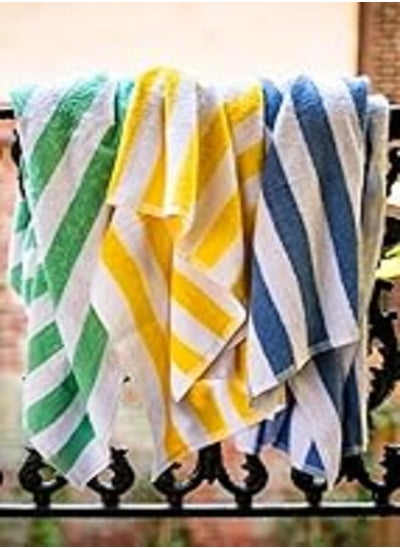 Buy Signoola Three Stripes Beach towel 70 x 180 cm (Yellow, Blue, Green), 100% cotton. in Egypt