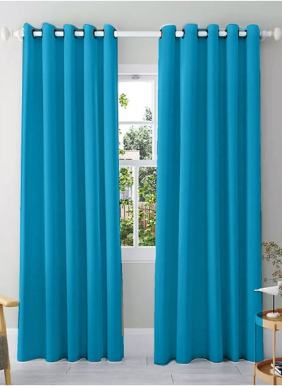 Buy Amali 2 Blackout curtains for living room Decor or bedroom window, noise reduction and light blocking with 16 Grommets in 2 panels long 274cm and 127cm in width Spanish Blue in UAE