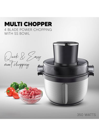 Buy 2 Litre Electric Food Chopper And Meat Processor 350W Power 4 Blade Chopping Easy Push 2 Speed Operation Detachable Stainless Steel Quad Blades in UAE