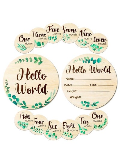 Buy Wooden Baby Monthly Milestone Cards With Announcement Sign 7Pcs Double Sided Hello World Baby Birth Announcement Milestone Discs Newborn Month Milestone First Year Photo Props For Boys Girls in Saudi Arabia