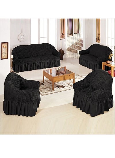 Buy 4-Piece Super Stretchable Anti-Wrinkle Slip Flexible Resistant Jacquard Sofa Cover Set Black in Saudi Arabia